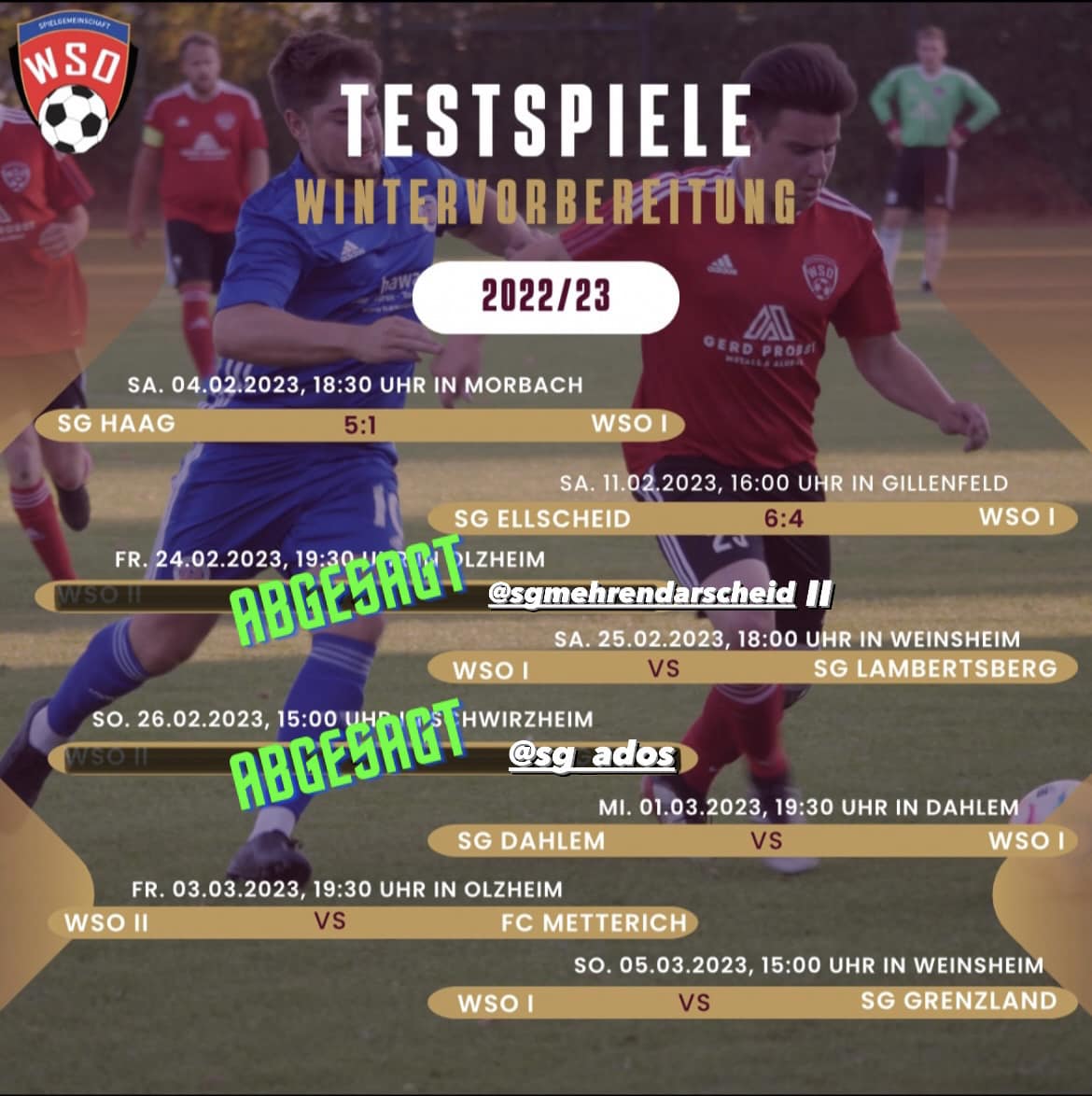 testspiele abgesagt